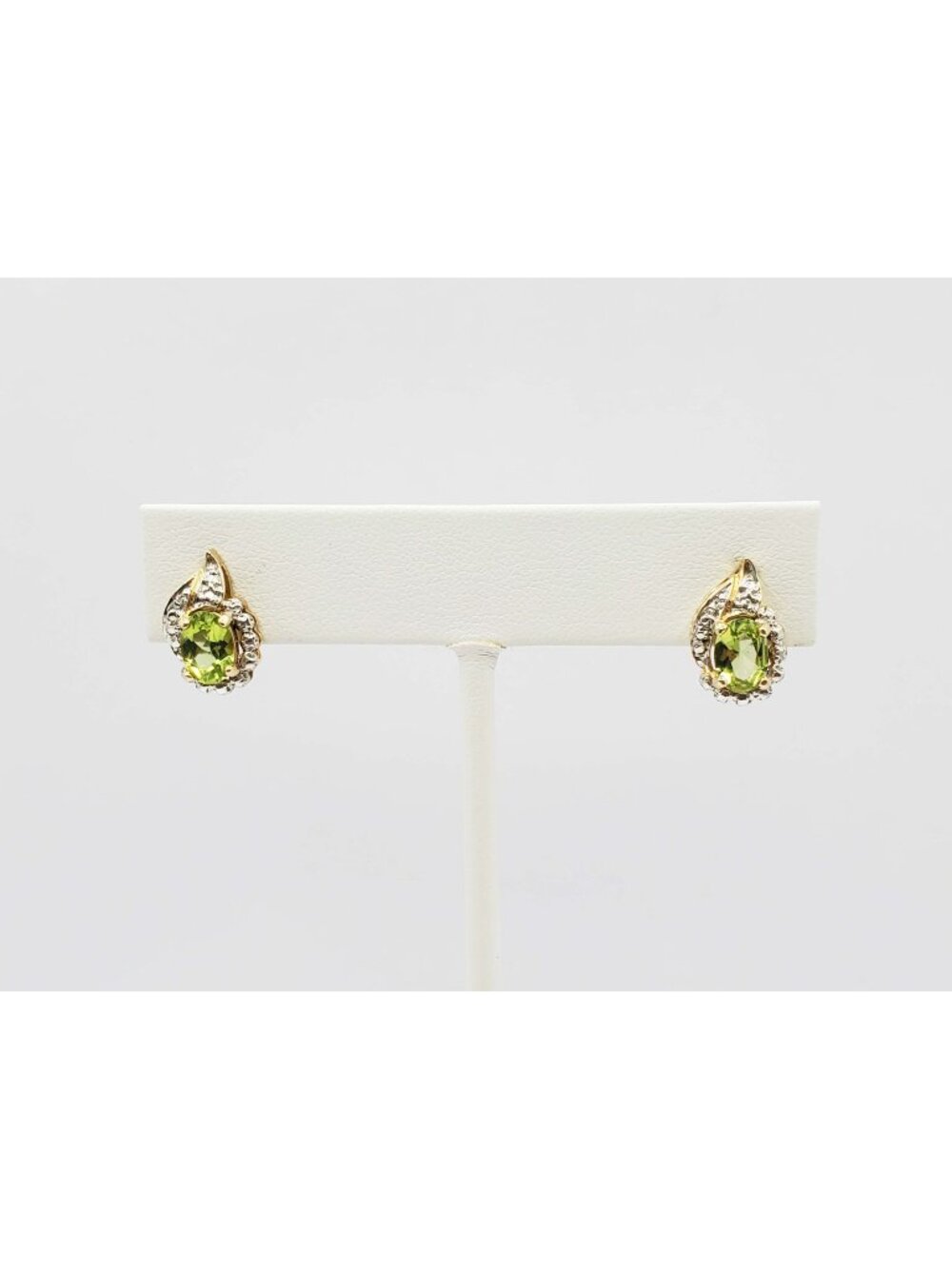 Oval Peridot & Diamond Teardrop Stud Earrings 14k Gold Mexico